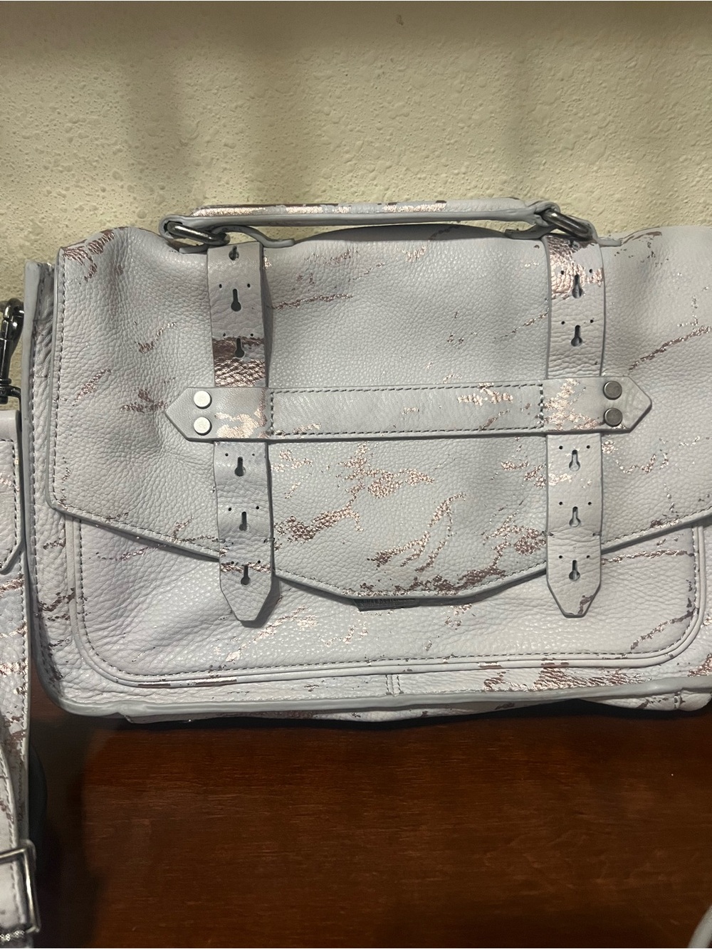 Light Gray Satchel Crossbody Bag with Rose Gold Accents